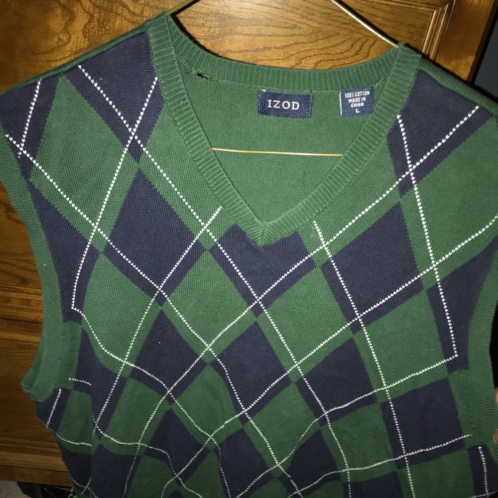 Izod Green, Blue and White Argyle Sweater Vest